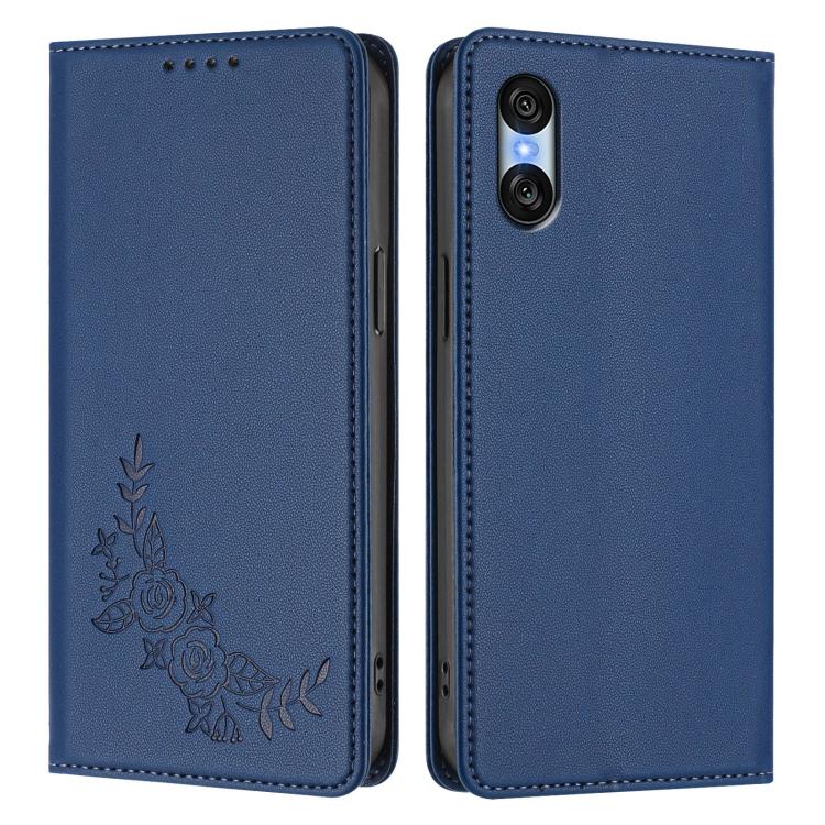 For Sony Xperia 10 VI Peony Embossed Magnetic RFID Vegan Leather Phone Case