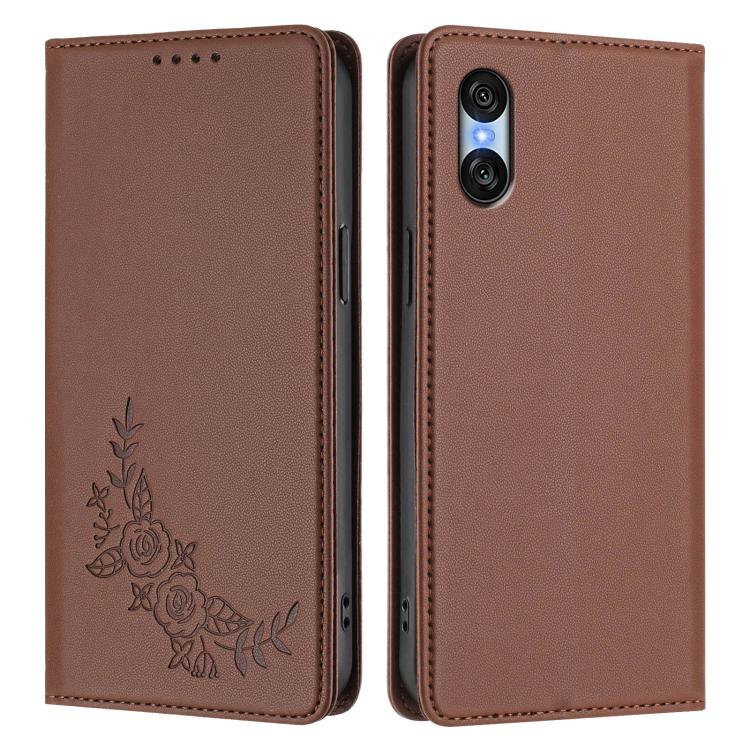 For Sony Xperia 10 VI Peony Embossed Magnetic RFID Vegan Leather Phone Case