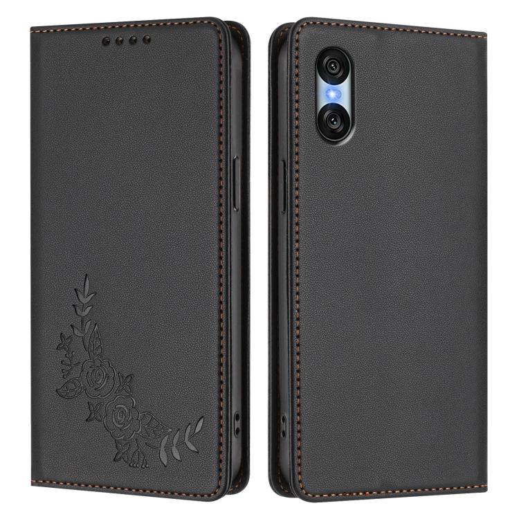 For Sony Xperia 10 VI Peony Embossed Magnetic RFID Vegan Leather Phone Case