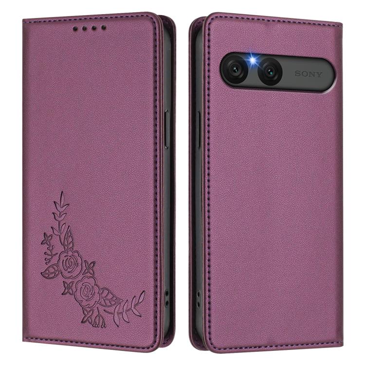 For Sony Xperia 10 VII Peony Embossed Magnetic RFID Vegan Leather Phone Case