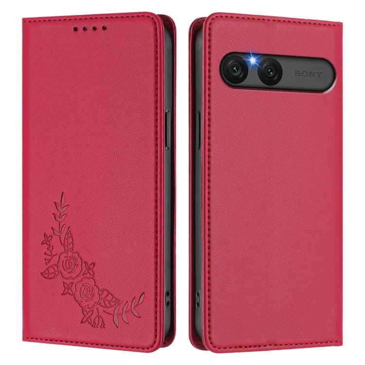 For Sony Xperia 10 VII Peony Embossed Magnetic RFID Vegan Leather Phone Case