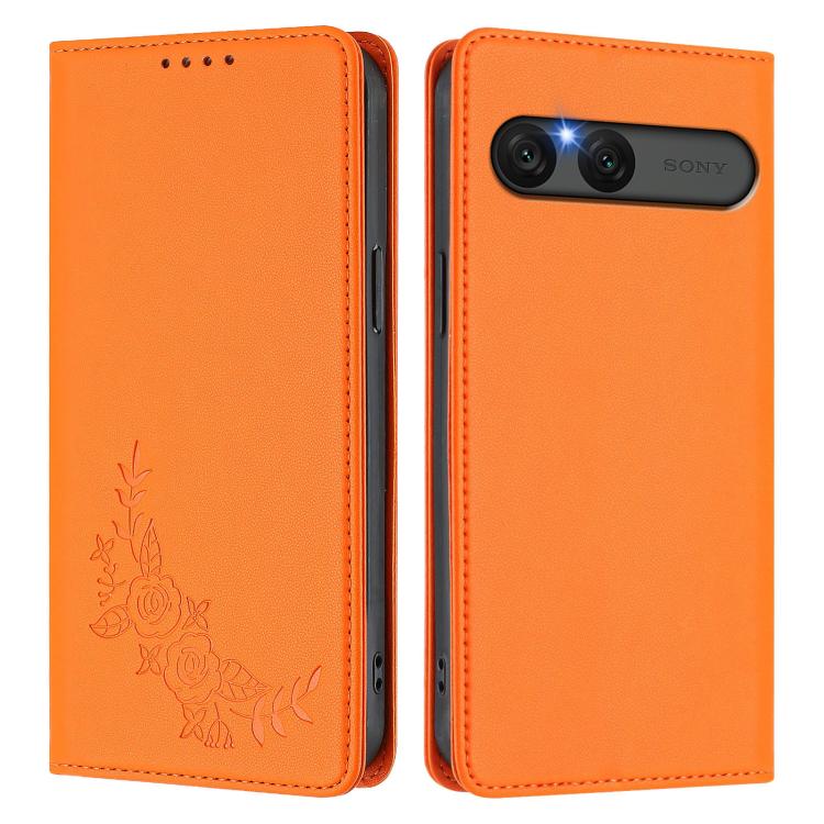 For Sony Xperia 10 VII Peony Embossed Magnetic RFID Vegan Leather Phone Case
