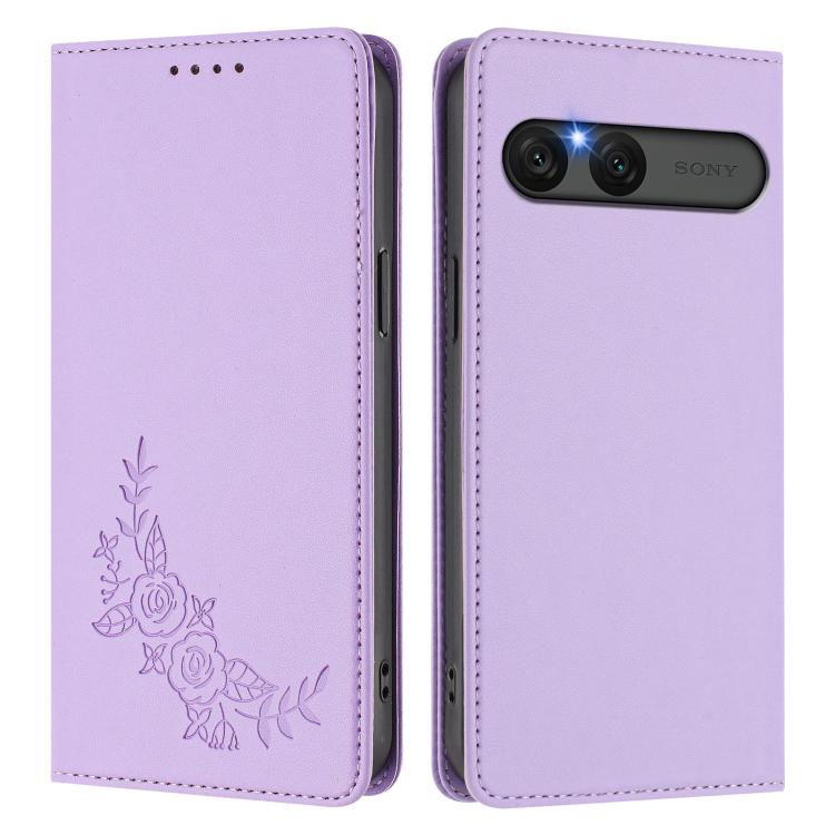 For Sony Xperia 10 VII Peony Embossed Magnetic RFID Vegan Leather Phone Case