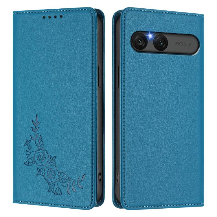 For Sony Xperia 10 VII Peony Embossed Magnetic RFID Vegan Leather Phone Case