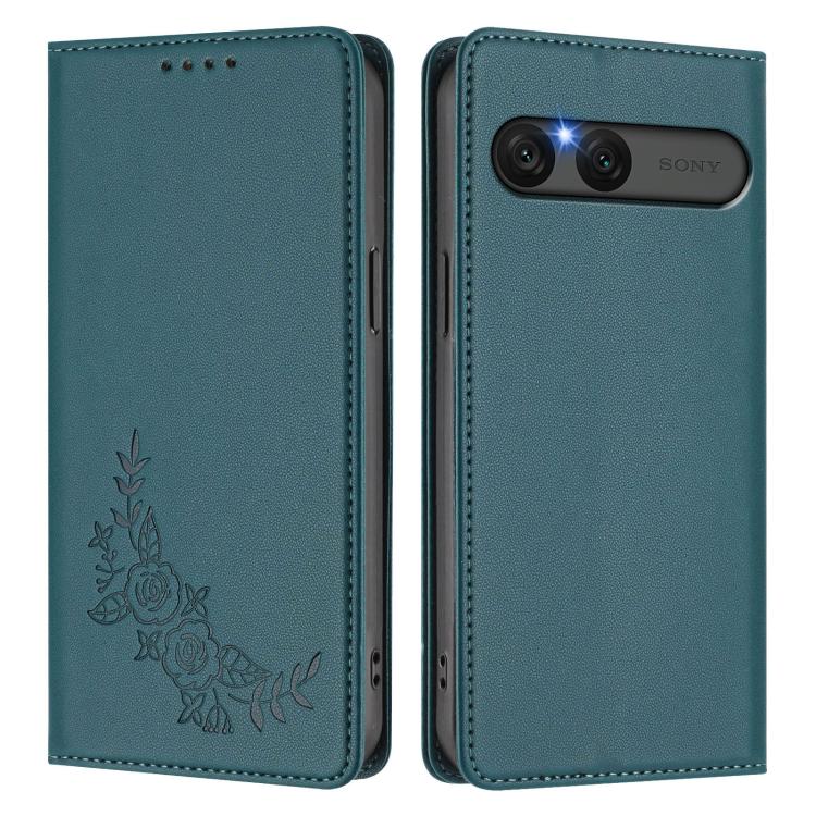 For Sony Xperia 10 VII Peony Embossed Magnetic RFID Vegan Leather Phone Case
