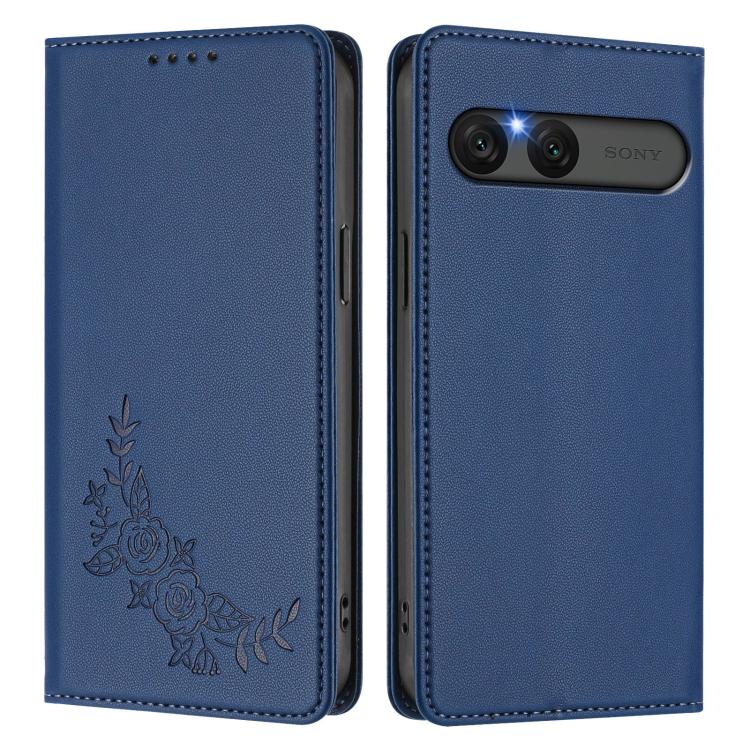 For Sony Xperia 10 VII Peony Embossed Magnetic RFID Vegan Leather Phone Case