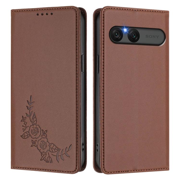 For Sony Xperia 10 VII Peony Embossed Magnetic RFID Vegan Leather Phone Case