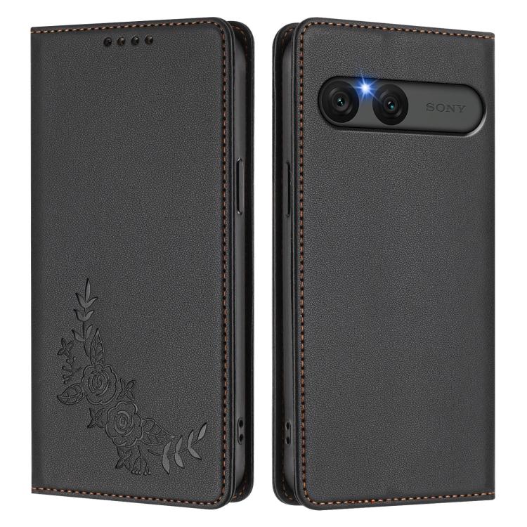 For Sony Xperia 10 VII Peony Embossed Magnetic RFID Vegan Leather Phone Case