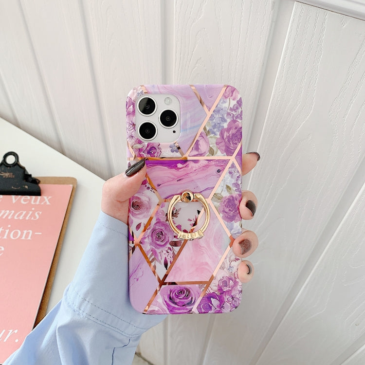 Plating Splicing Pattern Soft TPU Protective Case With Stand Ring Holder For iPhone 11