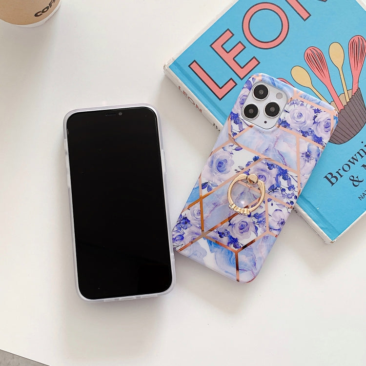 Plating Splicing Pattern Soft TPU Protective Case With Stand Ring Holder For iPhone 11