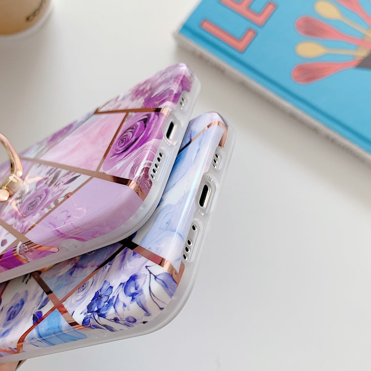 Plating Splicing Pattern Soft TPU Protective Case With Stand Ring Holder For iPhone 11