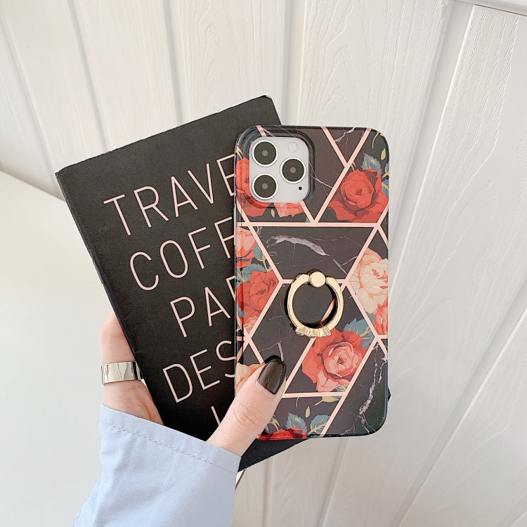 Plating Splicing Pattern Soft TPU Protective Case With Stand Ring Holder For iPhone 11 Pro