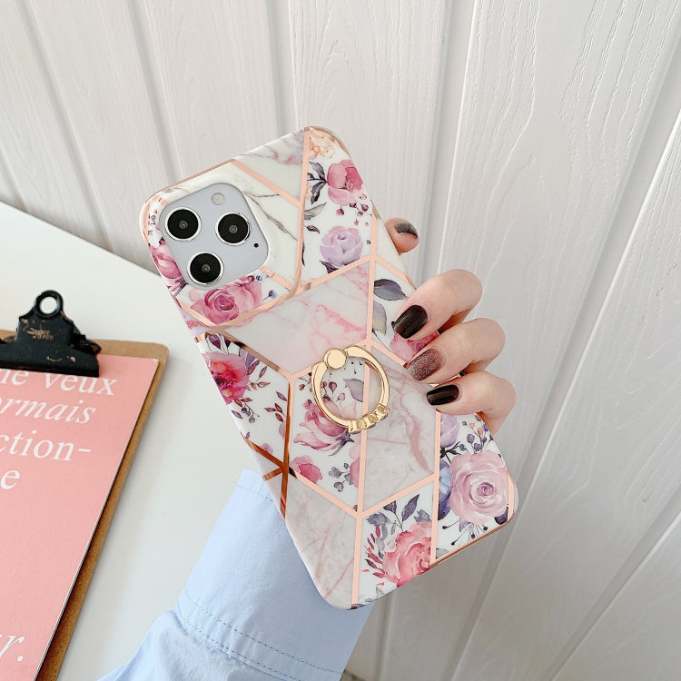 Plating Splicing Pattern Soft TPU Protective Case With Stand Ring Holder For iPhone 11 Pro