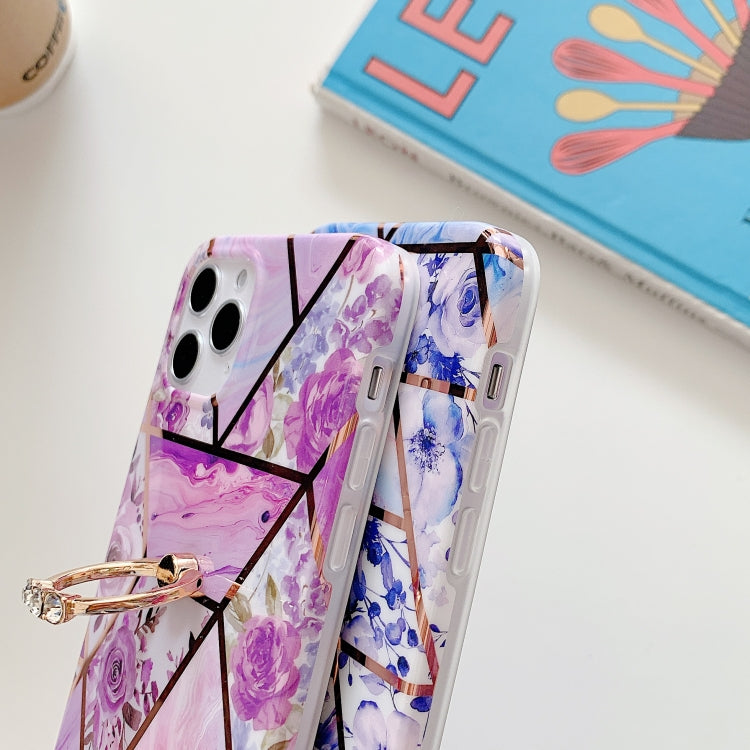 Plating Splicing Pattern Soft TPU Protective Case With Stand Ring Holder For iPhone 11 Pro
