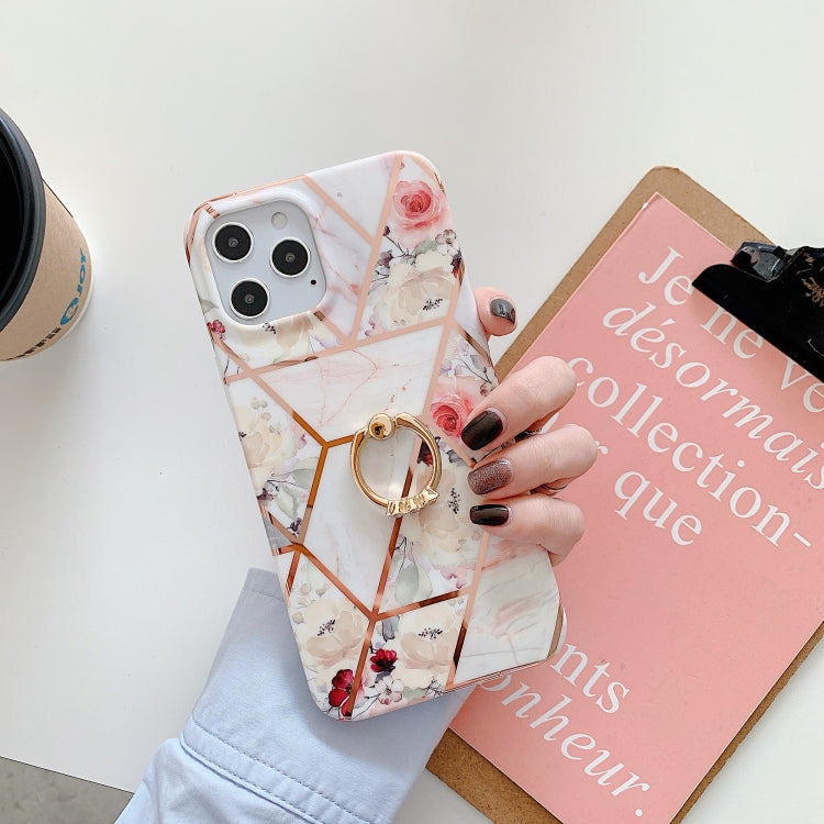 Plating Splicing Pattern Soft TPU Protective Case With Stand Ring Holder For iPhone 11 Pro Max