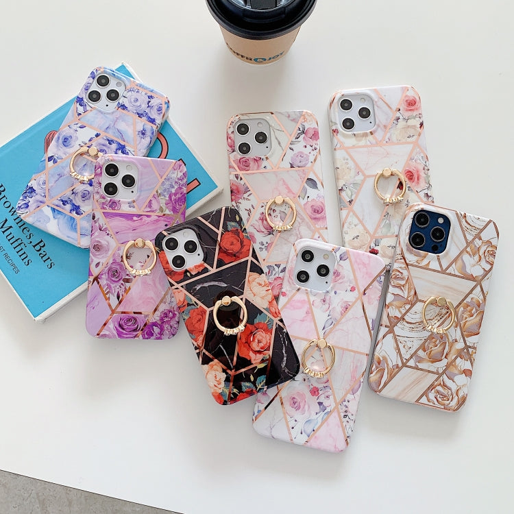 Plating Splicing Pattern Soft TPU Protective Case With Stand Ring Holder For iPhone 11 Pro Max