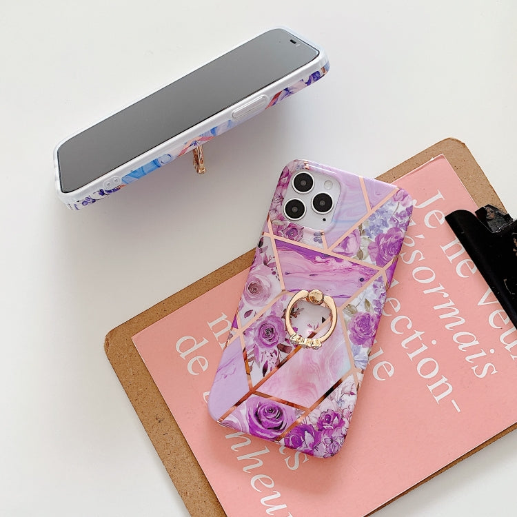For iPhone 12 mini Plating Splicing Pattern Soft TPU Protective Case With Stand Ring Holder