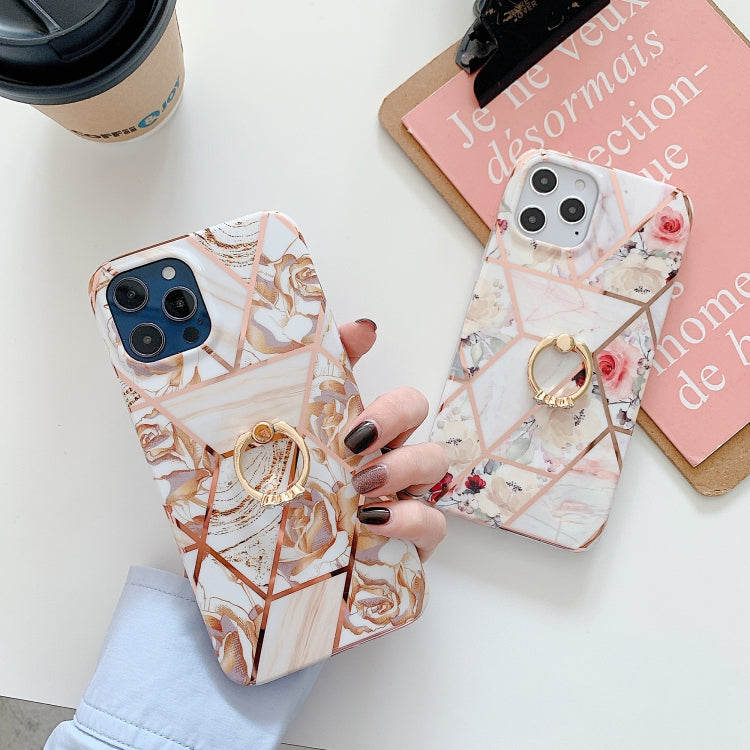 For iPhone 12 mini Plating Splicing Pattern Soft TPU Protective Case With Stand Ring Holder