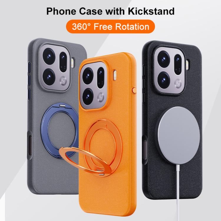 For OPPO Find X9 Pro Boundless Series Rock Sand Magnetic Phone Case with 360 Degree Rotating Alloy Stand