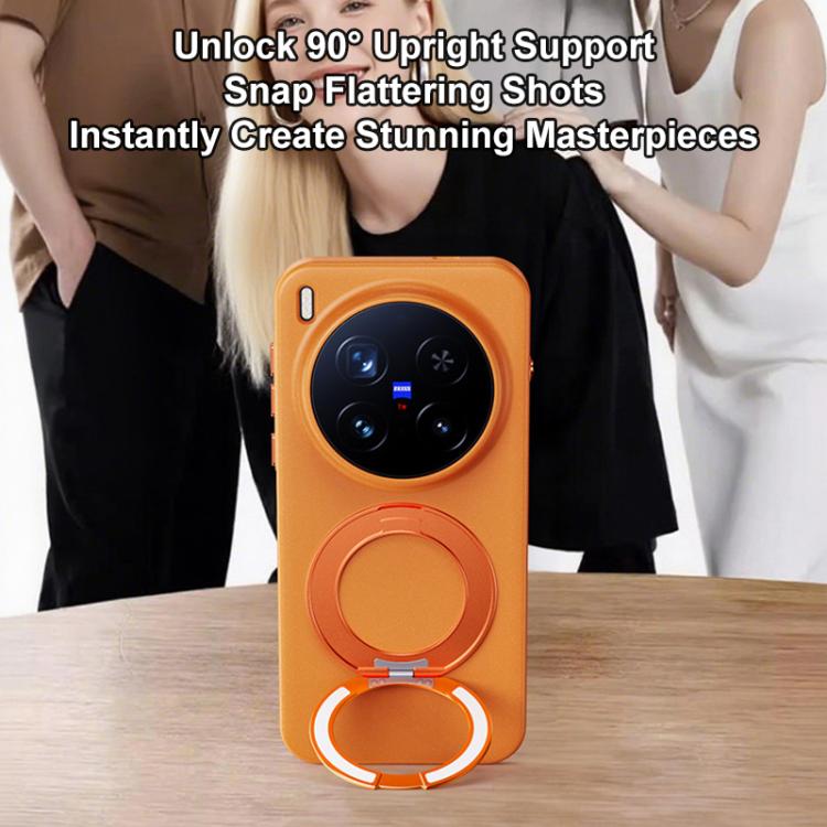For vivo X300 Boundless Series Rock Sand Magnetic Phone Case with 360 Degree Rotating Alloy Stand