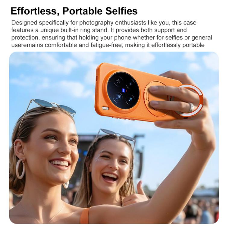 For vivo X300 Boundless Series Rock Sand Magnetic Phone Case with 360 Degree Rotating Alloy Stand