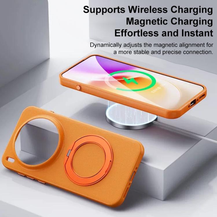 For vivo X300 Boundless Series Rock Sand Magnetic Phone Case with 360 Degree Rotating Alloy Stand