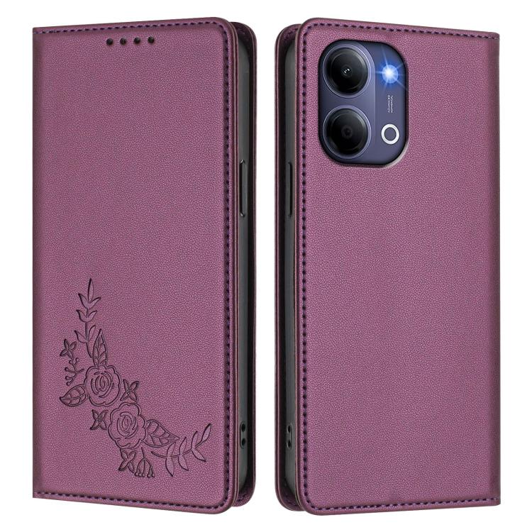 For vivo Y21 5G Global / Y05 4G Peony Embossed Magnetic RFID Vegan Leather Phone Case