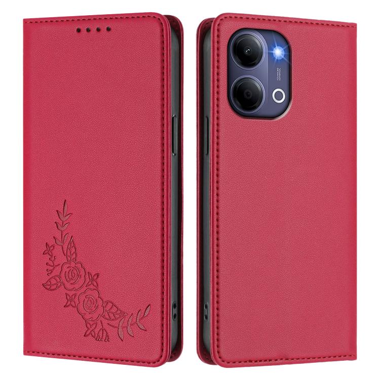 For vivo Y21 5G Global / Y05 4G Peony Embossed Magnetic RFID Vegan Leather Phone Case