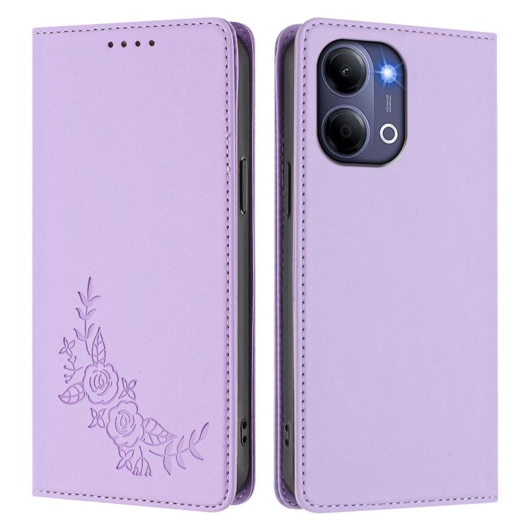 For vivo Y21 5G Global / Y05 4G Peony Embossed Magnetic RFID Vegan Leather Phone Case