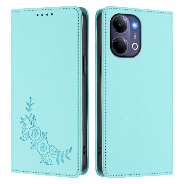 For vivo Y21 5G Global / Y05 4G Peony Embossed Magnetic RFID Vegan Leather Phone Case