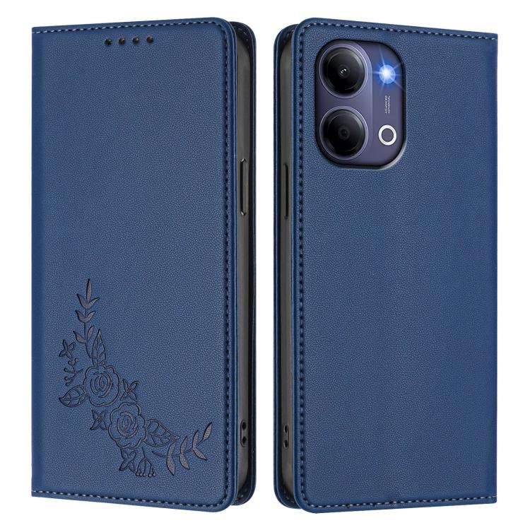 For vivo Y21 5G Global / Y05 4G Peony Embossed Magnetic RFID Vegan Leather Phone Case