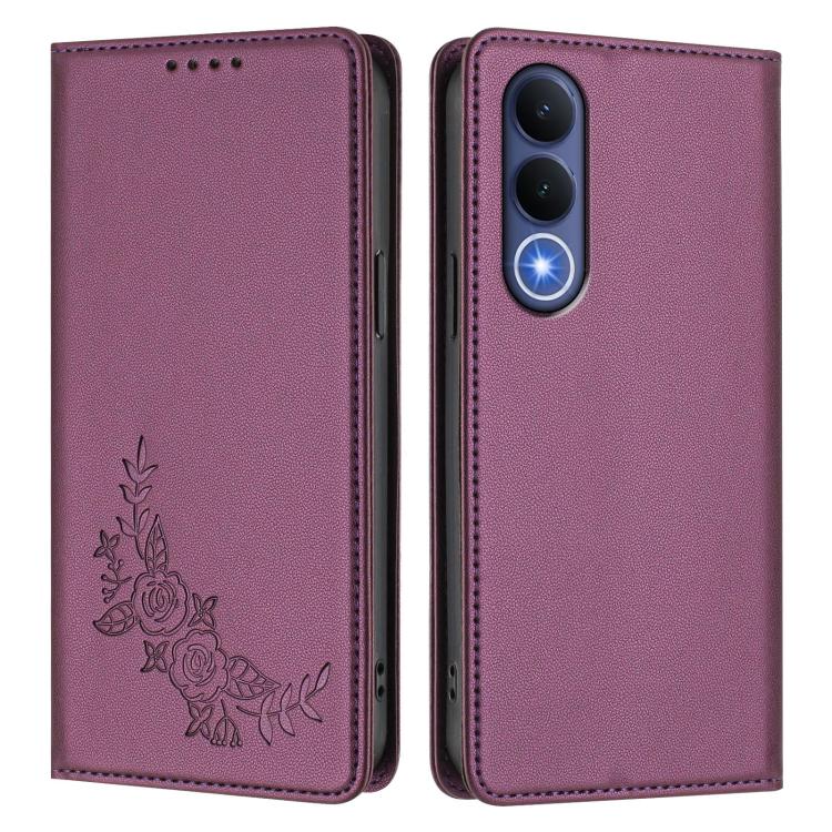 For vivo V70 FE Peony Embossed Magnetic RFID Vegan Leather Phone Case