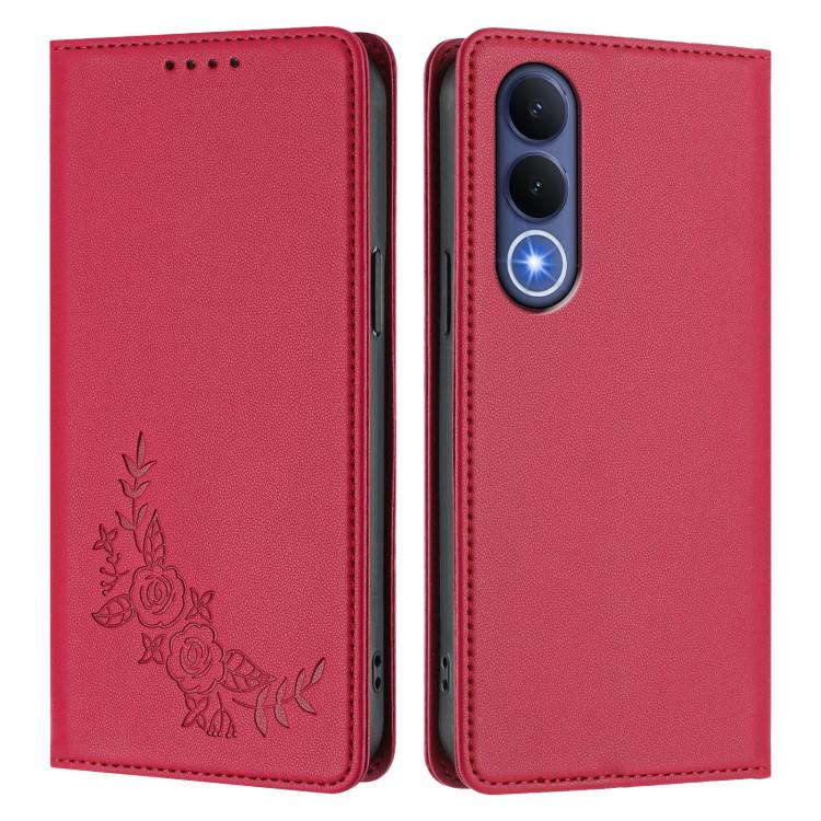 For vivo V70 FE Peony Embossed Magnetic RFID Vegan Leather Phone Case