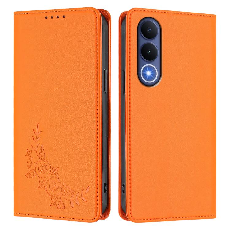 For vivo V70 FE Peony Embossed Magnetic RFID Vegan Leather Phone Case