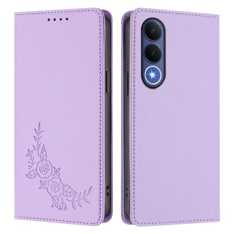 For vivo V70 FE Peony Embossed Magnetic RFID Vegan Leather Phone Case