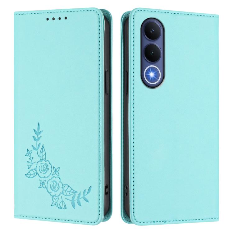 For vivo V70 FE Peony Embossed Magnetic RFID Vegan Leather Phone Case