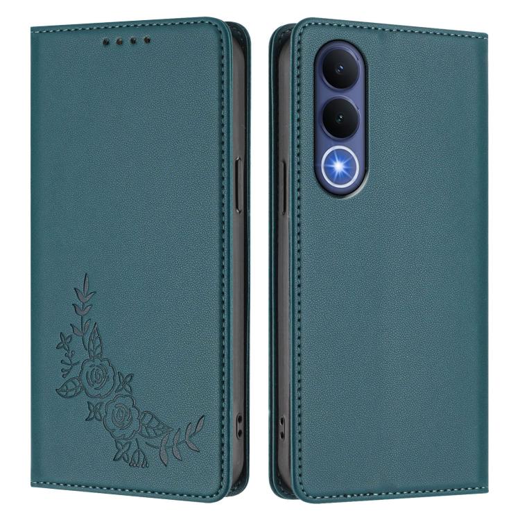 For vivo V70 FE Peony Embossed Magnetic RFID Vegan Leather Phone Case