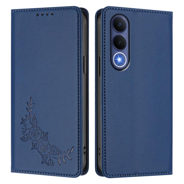 For vivo V70 FE Peony Embossed Magnetic RFID Vegan Leather Phone Case