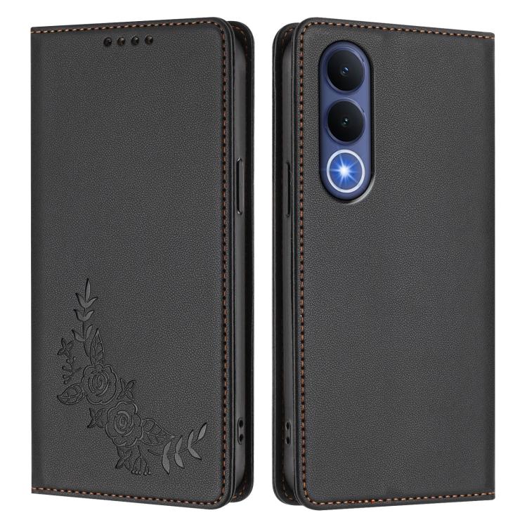 For vivo V70 FE Peony Embossed Magnetic RFID Vegan Leather Phone Case