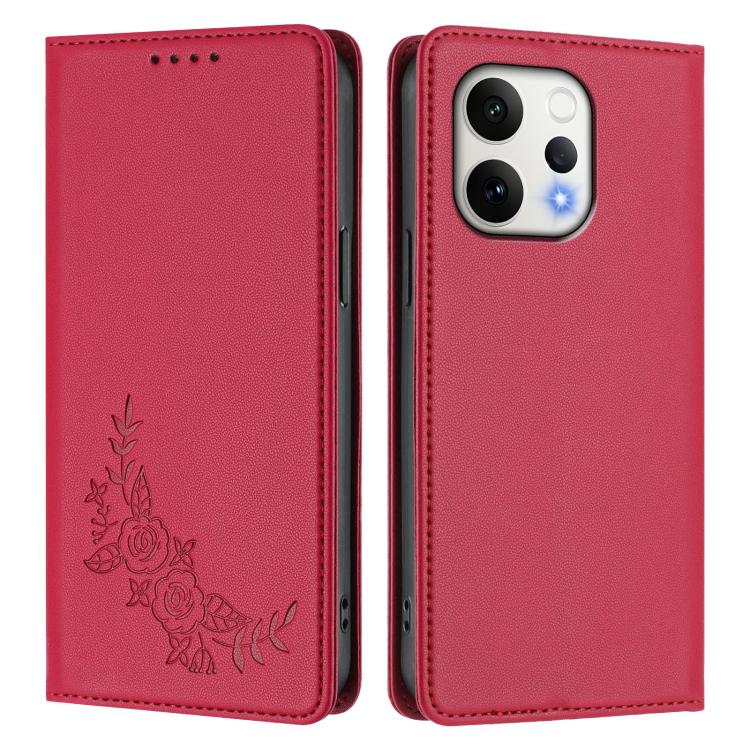 For vivo V70 5G / V70 Elite 5G Global Peony Embossed Magnetic RFID Vegan Leather Phone Case