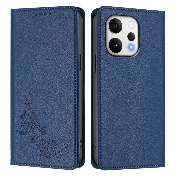 For vivo V70 5G / V70 Elite 5G Global Peony Embossed Magnetic RFID Vegan Leather Phone Case