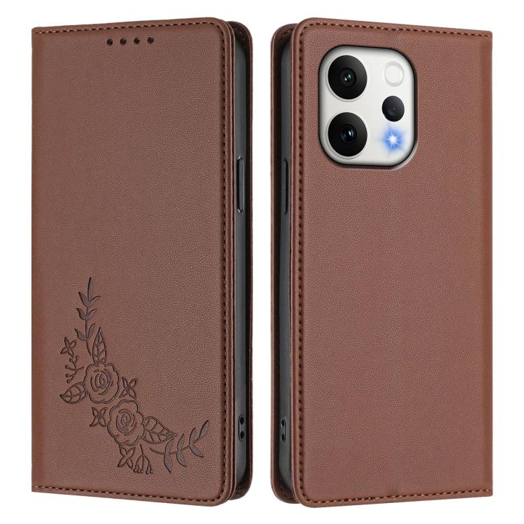 For vivo V70 5G / V70 Elite 5G Global Peony Embossed Magnetic RFID Vegan Leather Phone Case