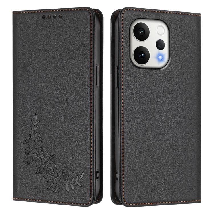 For vivo V70 5G / V70 Elite 5G Global Peony Embossed Magnetic RFID Vegan Leather Phone Case