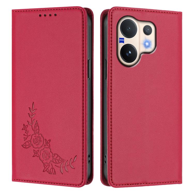 For vivo V60 5G / V60e 5G Global Peony Embossed Magnetic RFID Vegan Leather Phone Case
