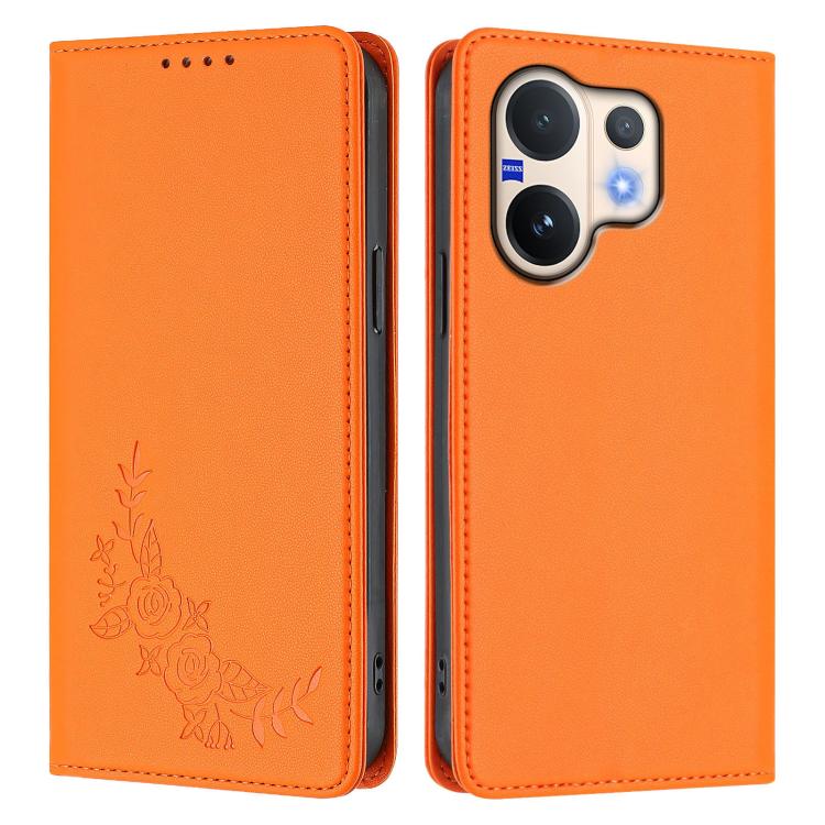 For vivo V60 5G / V60e 5G Global Peony Embossed Magnetic RFID Vegan Leather Phone Case