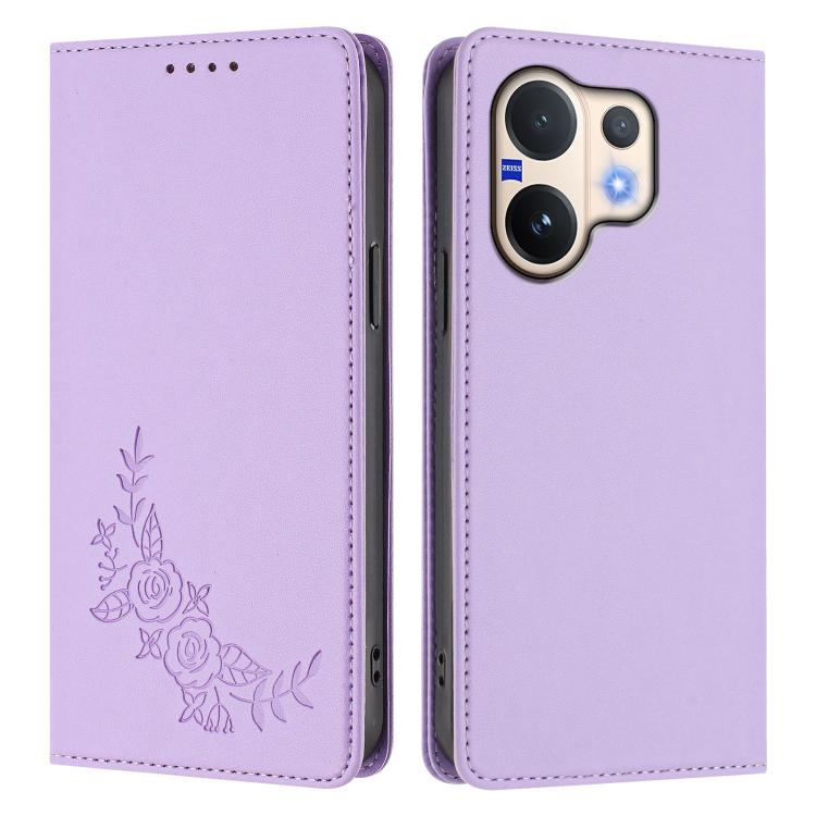 For vivo V60 5G / V60e 5G Global Peony Embossed Magnetic RFID Vegan Leather Phone Case