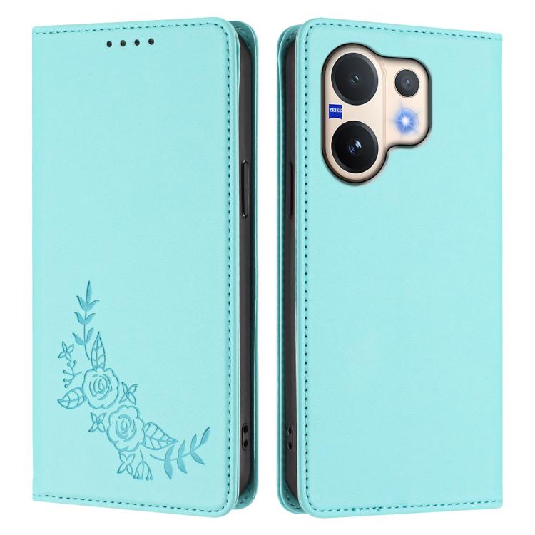 For vivo V60 5G / V60e 5G Global Peony Embossed Magnetic RFID Vegan Leather Phone Case