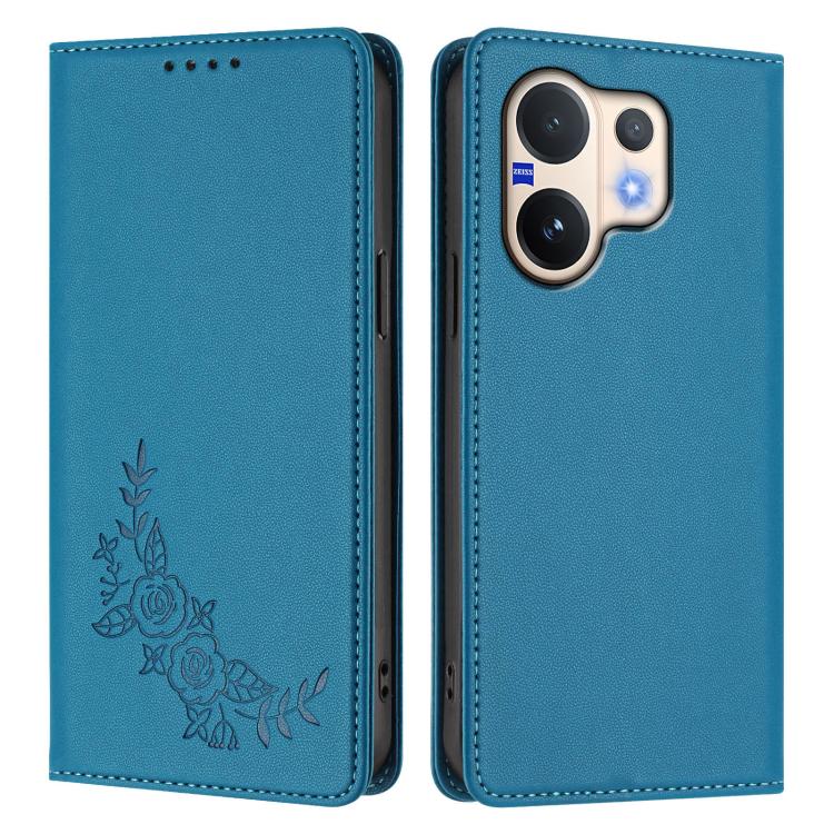 For vivo V60 5G / V60e 5G Global Peony Embossed Magnetic RFID Vegan Leather Phone Case