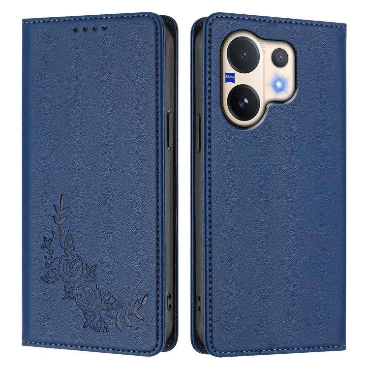 For vivo V60 5G / V60e 5G Global Peony Embossed Magnetic RFID Vegan Leather Phone Case