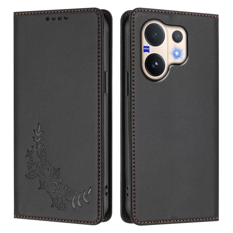 For vivo V60 5G / V60e 5G Global Peony Embossed Magnetic RFID Vegan Leather Phone Case